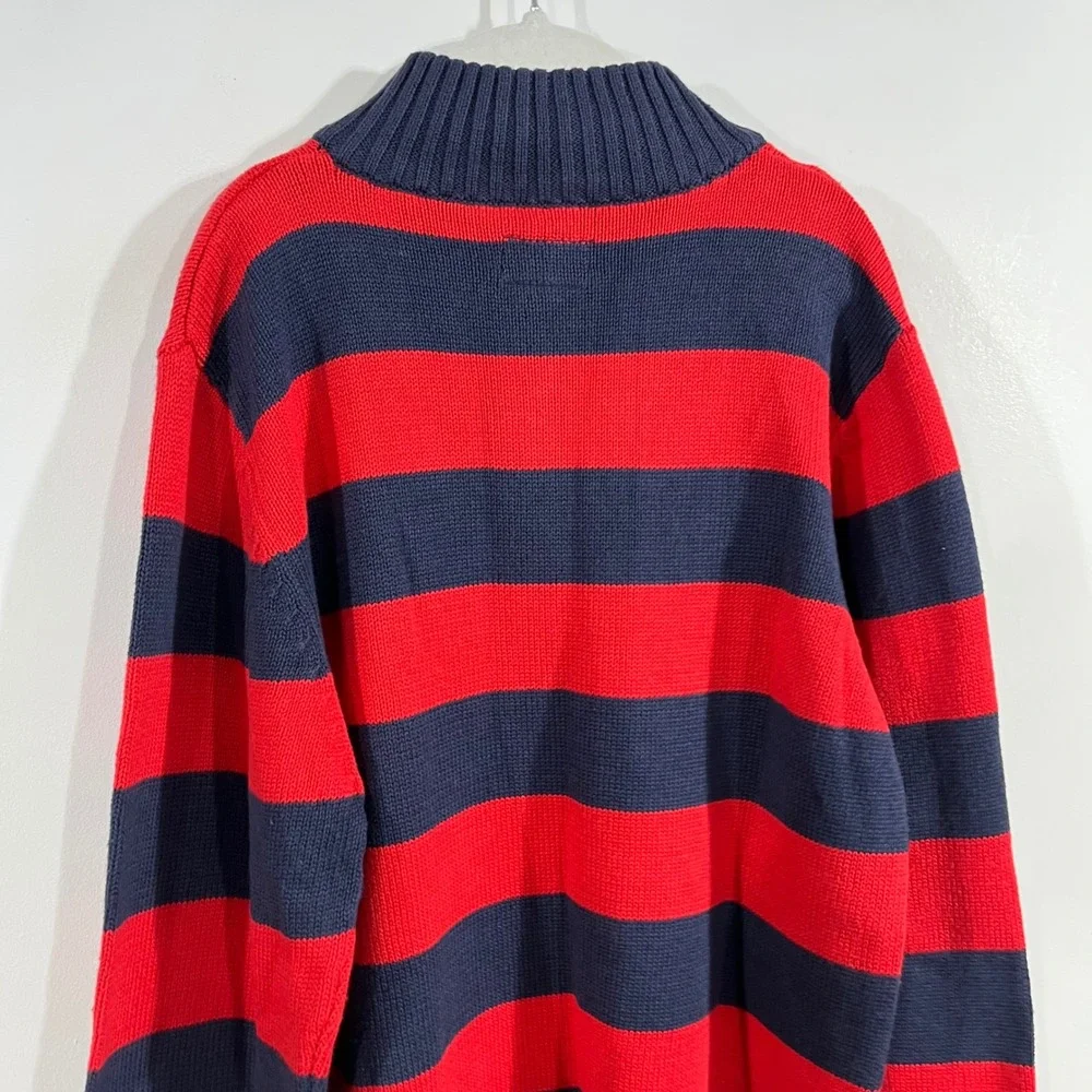 OshKosh Bgosh Kids Boys Preppy Striped Quarter Zip Cotton Sweater Size 12 Cozy